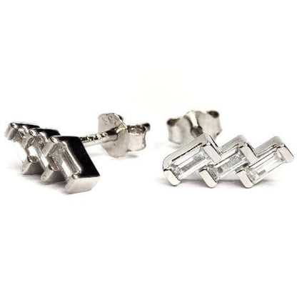 Sterling Silver Rhodium Plated CZ Studs
