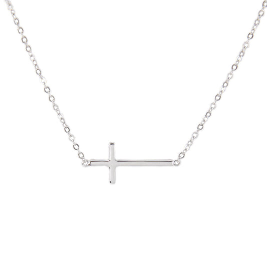 Sterling Silver Rhodium Plated Cross Necklace