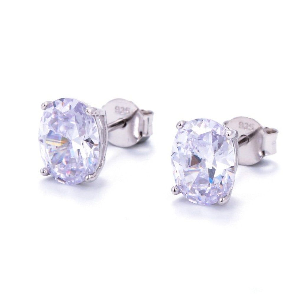 Sterling Silver Rhodium Plated Oval CZ Studs