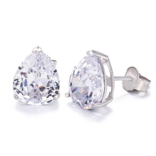 Sterling Silver Rhodium Plated Teardrop CZ Studs