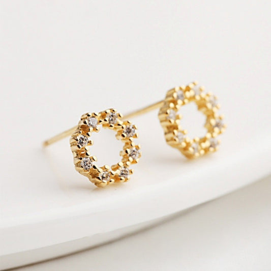 Sterling Silver Gold Plated Round CZ Studs