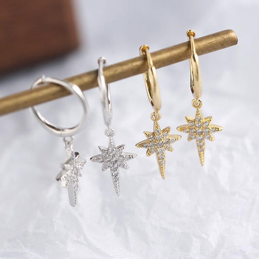 Sterling Silver Hoops with Star Charms