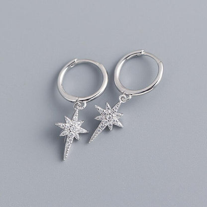 Sterling Silver Hoops with Star Charms