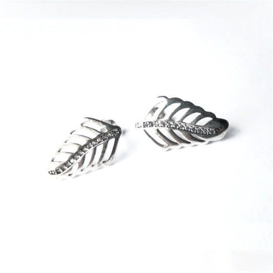 Sterling Silver Rhodium Plated Leaf Studs