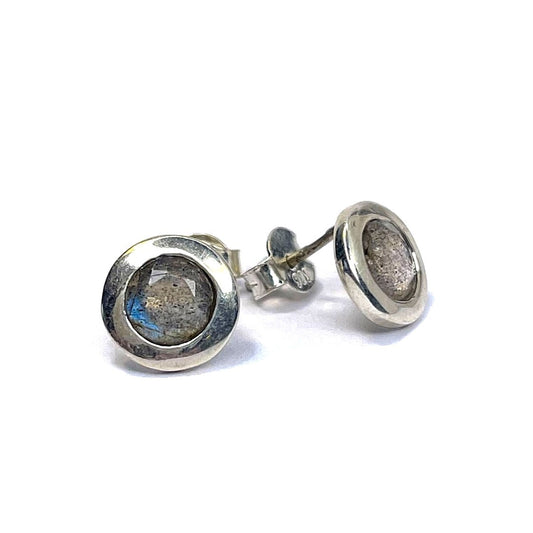 Sterling Silver Round Labradorite Studs