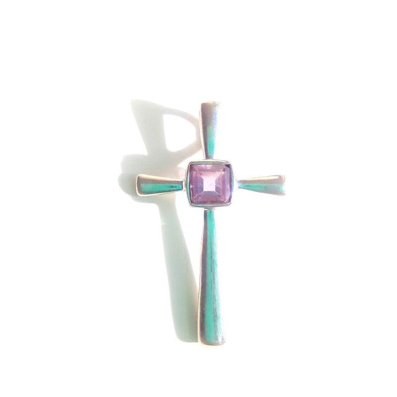 Sterling Silver Amethyst Cross Pendant Necklace