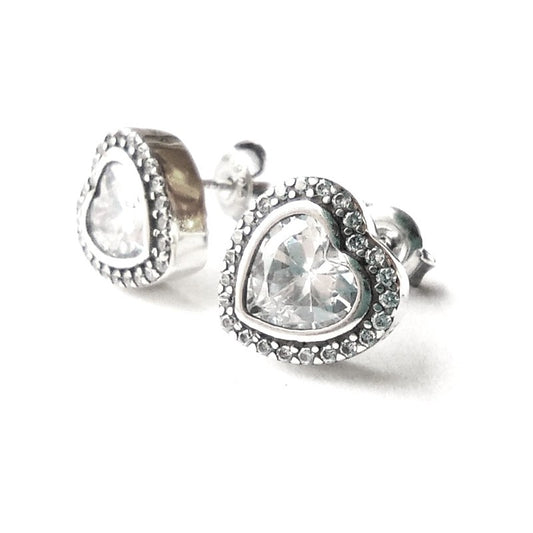 Sterling Silver Rhodium Plated Heart Studs