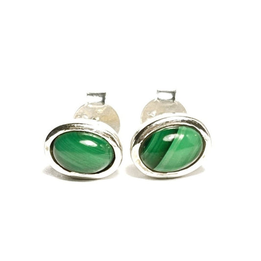 Sterling Silver Oval Malachite Studs