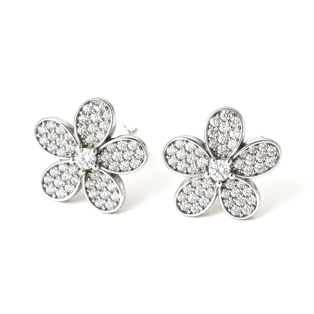 Sterling Silver CZ Flower Studs