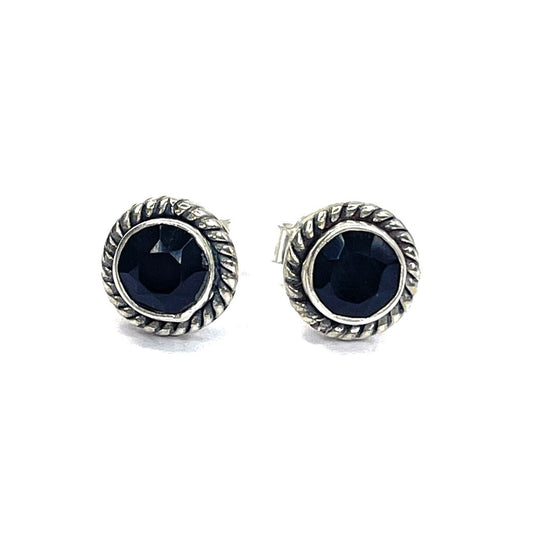 Sterling Silver Round Black Onyx Studs