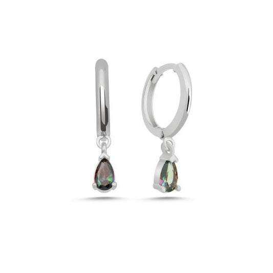 Sterling Silver Rhodium Plated Hoops with Mystic Topaz Charms