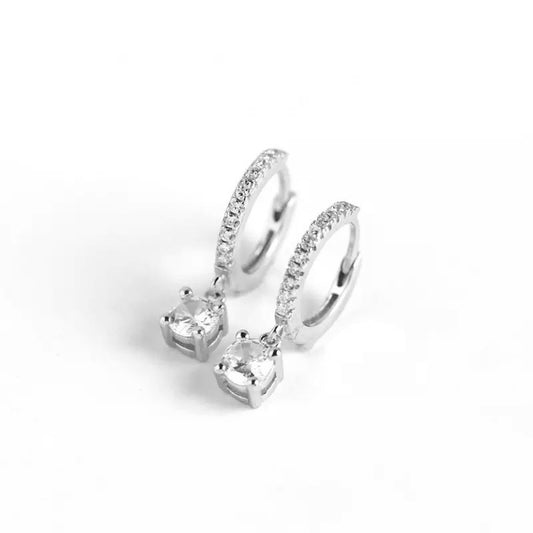 Sterling Silver Rhodium Plated Hoops with Charms