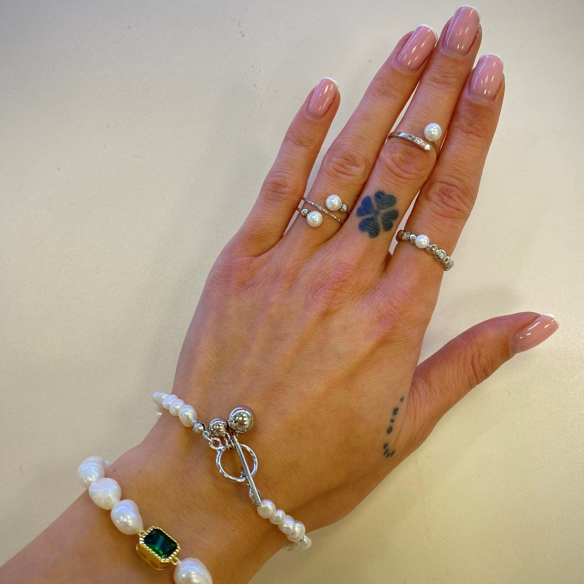 Sterling Silver Rhodium Plated Pearl Ring