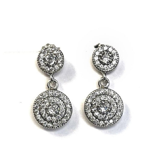 Sterling Silver Rhodium Plated CZ Drop Earrings