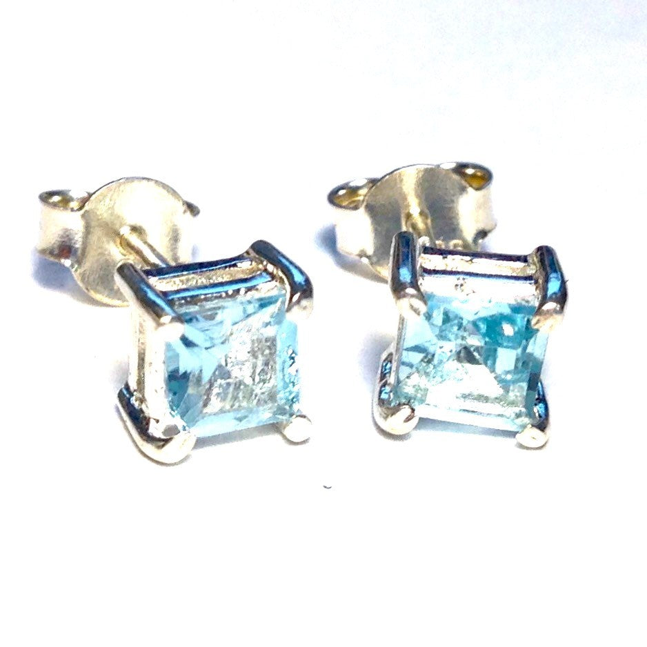 Sterling Silver Square Blue Topaz Studs