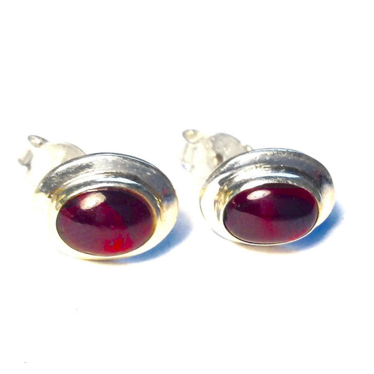 Sterling Silver Oval Garnet Studs