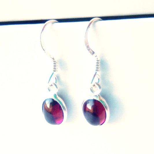 Sterling Silver Oval Garnet Drop Earrings