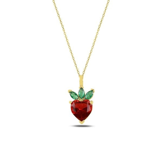 Sterling Silver Gold Plated CZ Strawberry Necklace