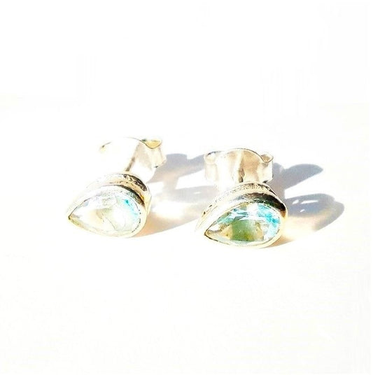 Sterling Silver Teardrop Blue Topaz Studs