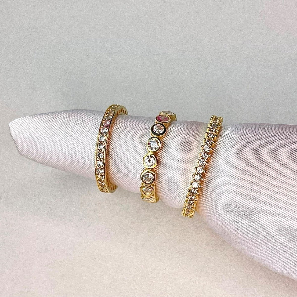 Sterling Silver Gold Plated CZ & Hearts on the Side Ring