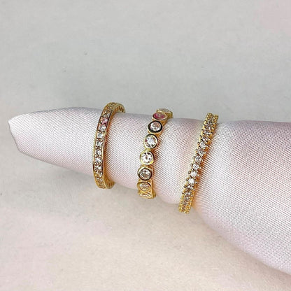 Sterling Silver Gold Plated CZ & Hearts on the Side Ring