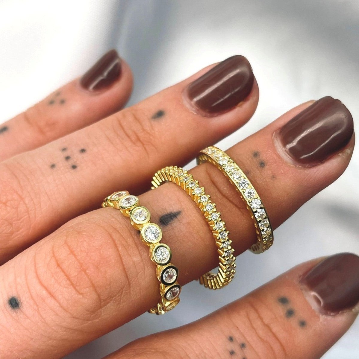 Sterling Silver Gold Plated CZ & Hearts on the Side Ring