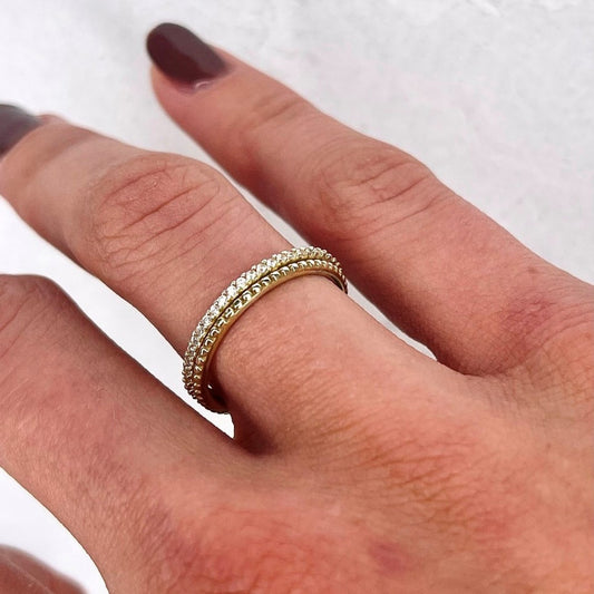 Sterling Silver Gold Plated 1 mm CZ Band Ring