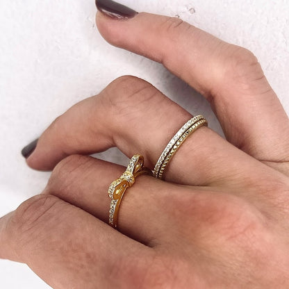 Sterling Silver Gold Plated 1 mm CZ Band Ring
