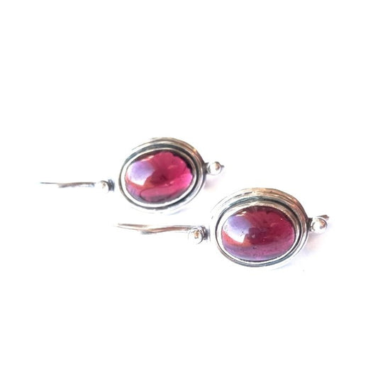 Sterling Silver Oval Garnet Drop Earrings
