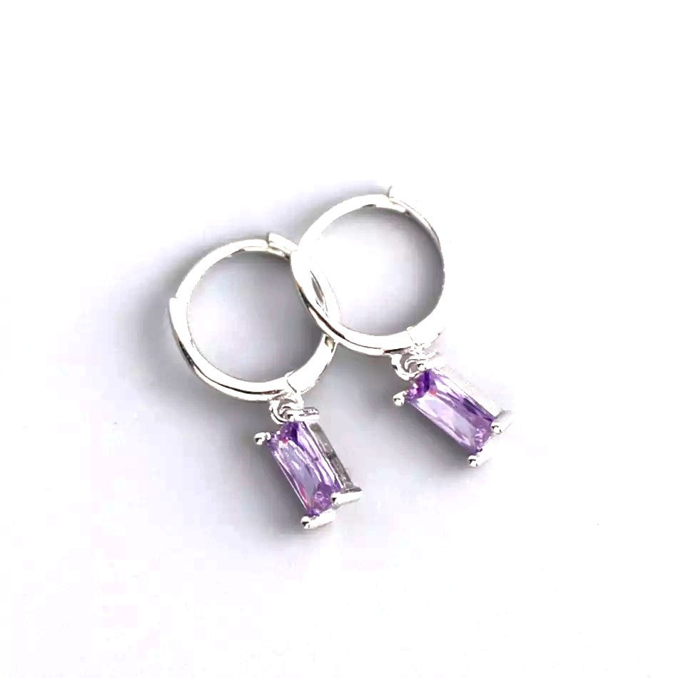 Sterling Silver Rhodium Plated Hoops with Charms