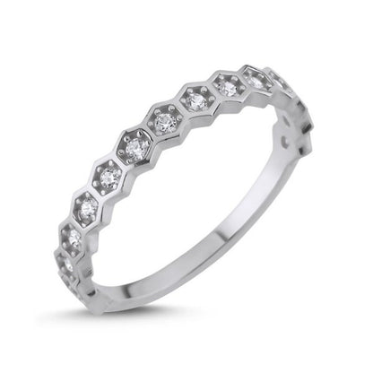 Sterling Silver Rhodium Plated CZ Band Ring