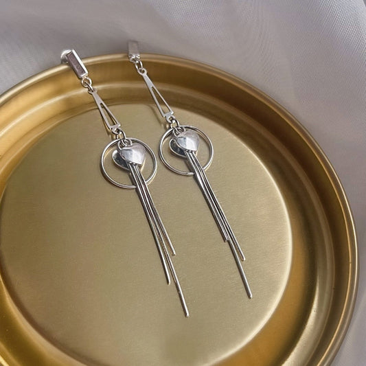 Sterling Silver Rhodium Plated Heart Drop Earrings
