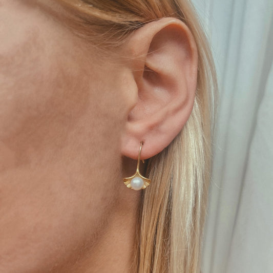 Sterling Silver Gold Plated Pearl Drop Earrings