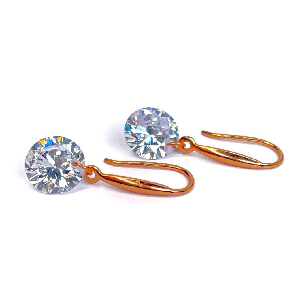 Sterling Silver Rose Gold Plated CZ Drop Earrings