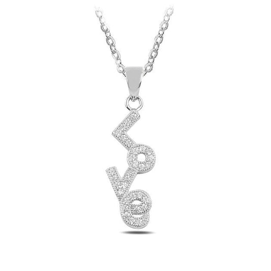 Sterling Silver Rhodium Plated Love Necklace