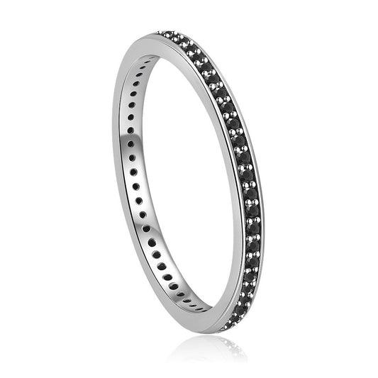 Sterling Silver Rhodium Plated Black CZ Band Ring