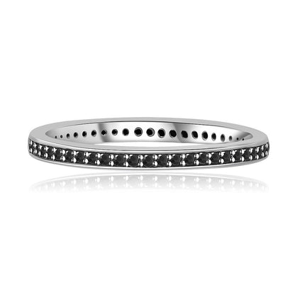 Sterling Silver Rhodium Plated Black CZ Band Ring