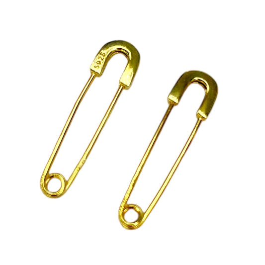 Sterling Silver Gold Plated Safety Pin Earrings