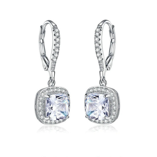 Sterling Silver Rhodium Plated CZ Drop Earrings