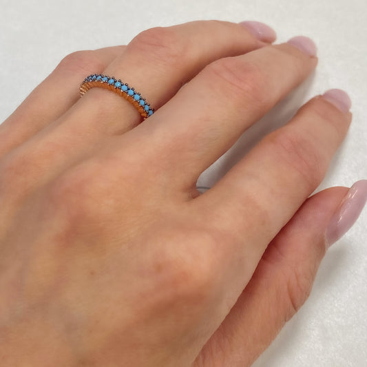 Sterling Silver Rose Gold Plated 2 mm CZ Band Ring