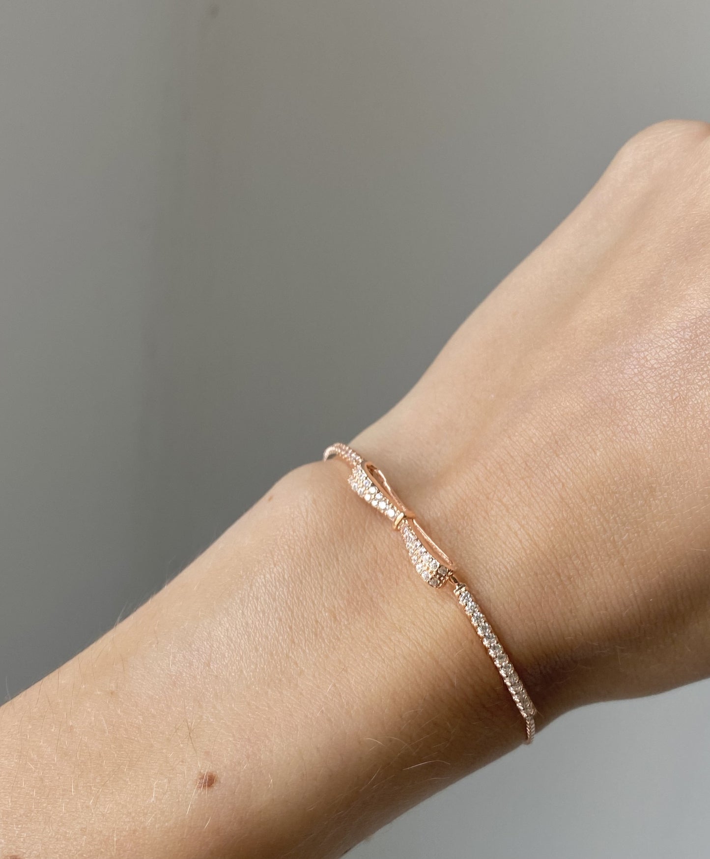 Sterling Silver Rose Gold Plated CZ Ribbon Bracelet