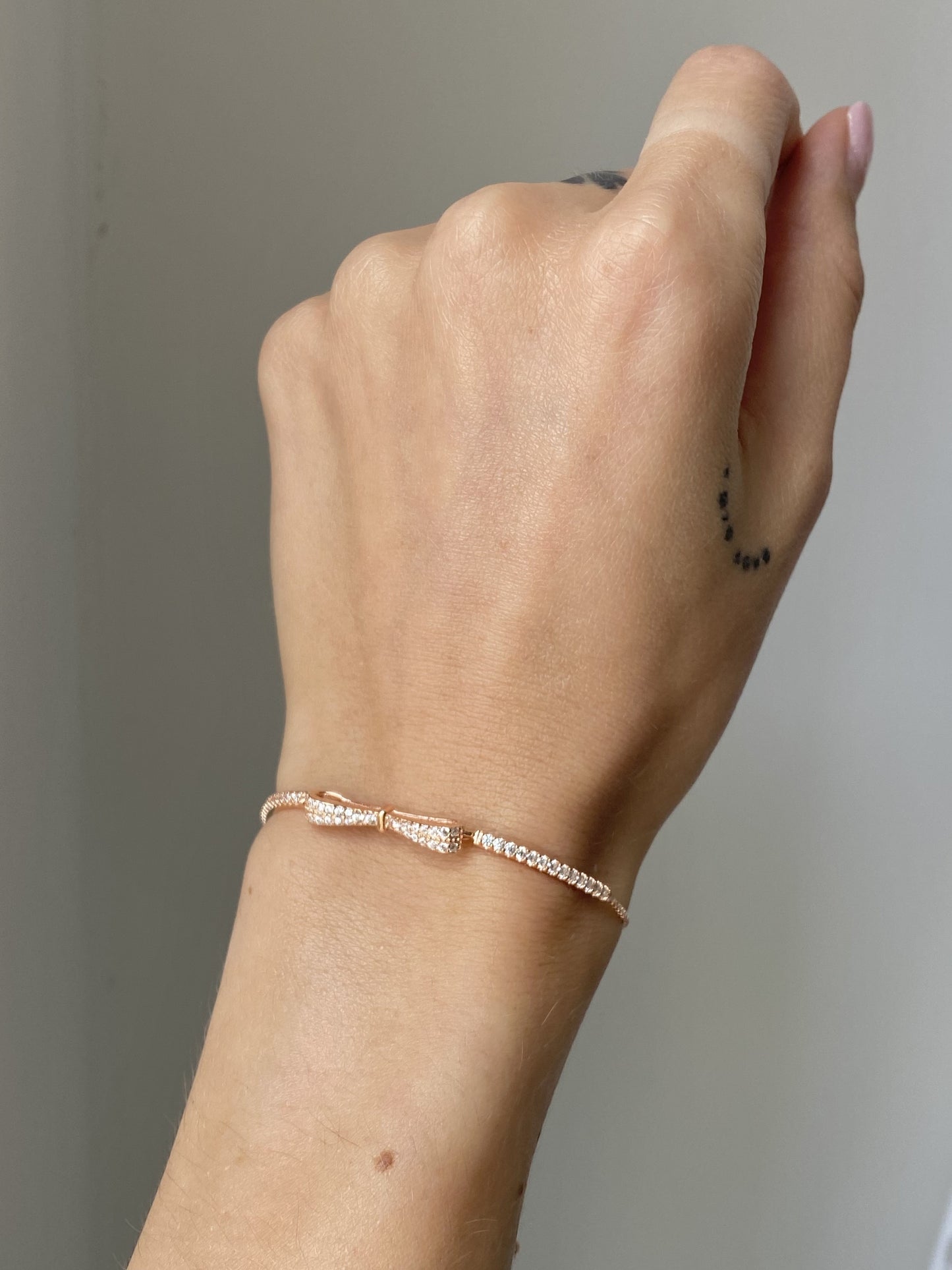 Sterling Silver Rose Gold Plated CZ Ribbon Bracelet