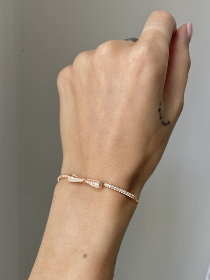 Sterling Silver Rose Gold Plated CZ Ribbon Bracelet