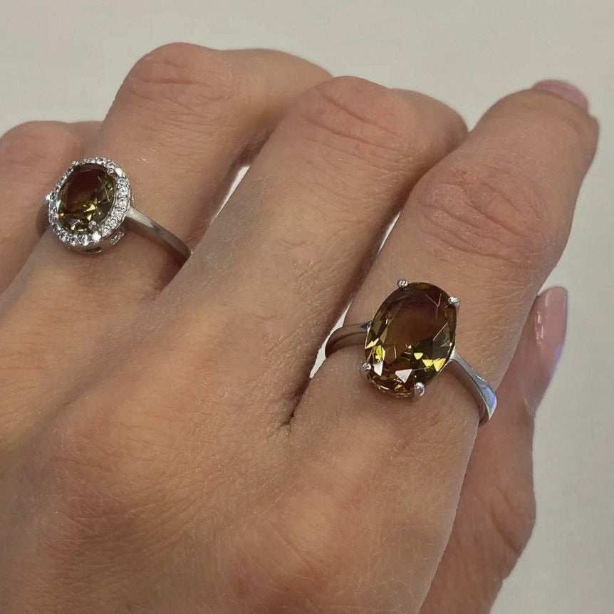 Silver Rhodium Plated Oval Zultanite Ring