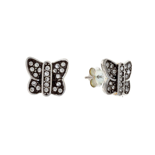 Oxidized Silver Butterfly Studs