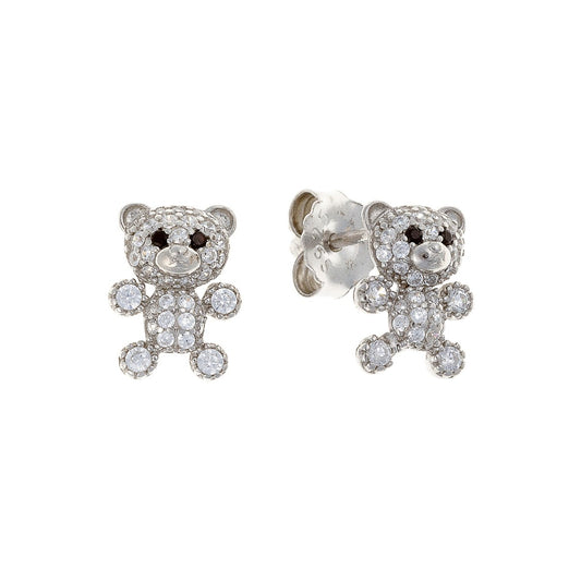 Sterling Silver Rhodium Plated CZ Bear Studs