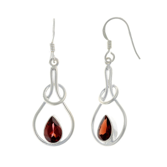 Sterling Silver Teardrop Garnet Drop Earrings