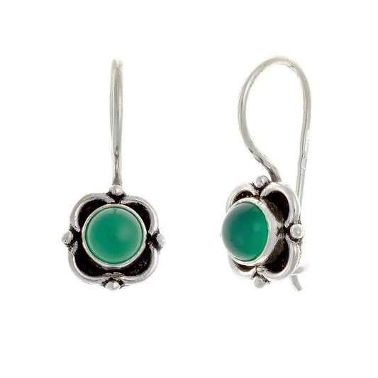 Sterling Silver Green Onyx Flower Earrings