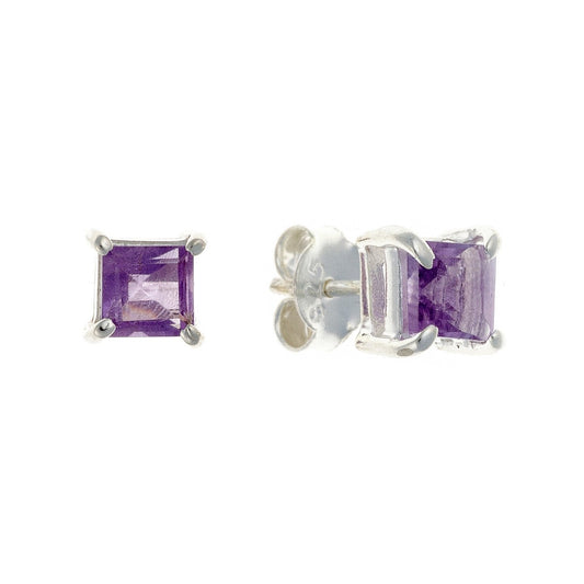 Sterling Silver Square Amethyst Studs