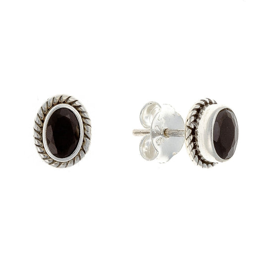 Sterling Silver Oval Black Onyx Studs